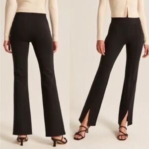 Abercrombie & Fitch Ponte front split hem flare pants in Black